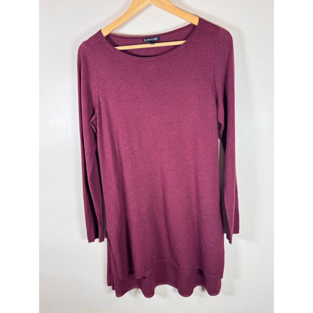 Eileen Fisher Womens Sweater Tunic Merino Wool Blend Burgundy M Quiet Luxury